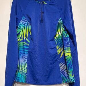 Lands' End Blue Zip-Up Top with Green and Yellow Accents